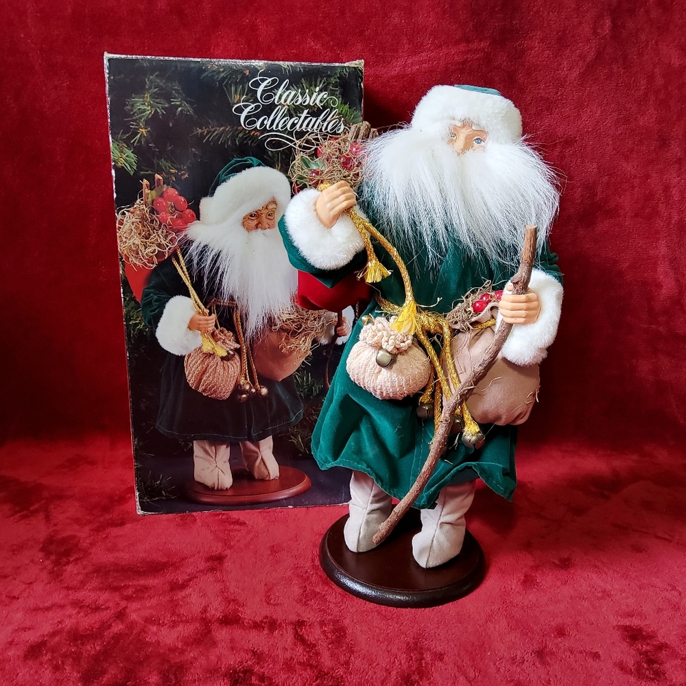 Vintage 1991 Classic Collectibles Santa Figurine With Box 16" Tall Rustic Decor